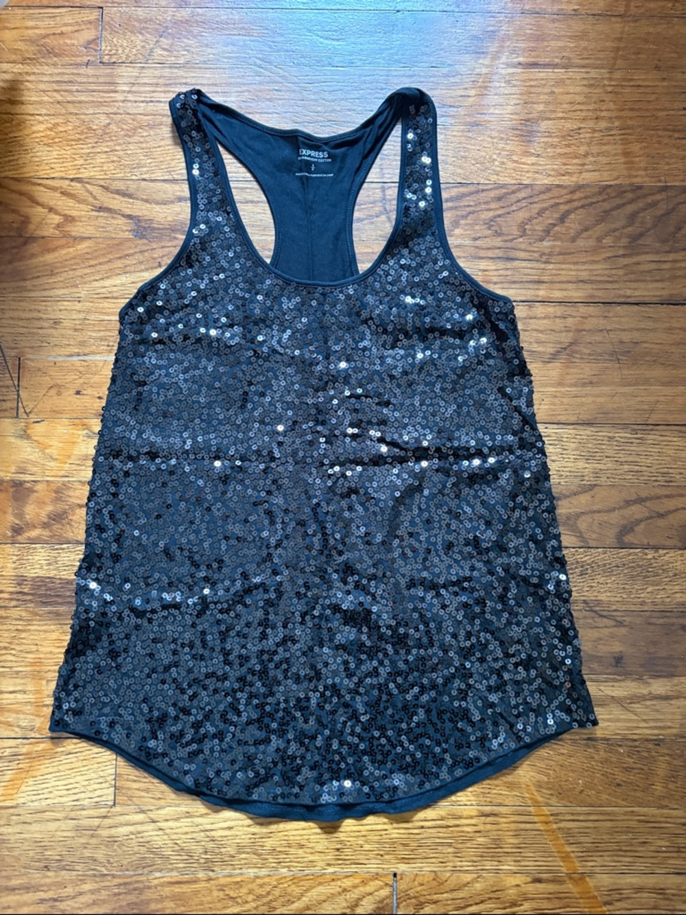 Express Black Sequin Racerback Tank Top